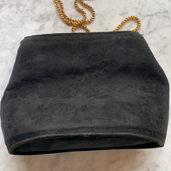 Frenchy of California vintage classic suede black gold bag crossbody purse - Picture 4 of 8